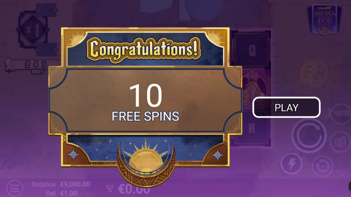 আরকানা পপ স্লট গেমের রহস্যময় ট্যারোট কার্ড থিমযুক্ত ইন্টারফেস